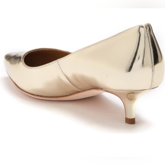 Tory Burch Elizabeth Metallic Leather Kitten Heel Pump Gold - Picture 2 of 6